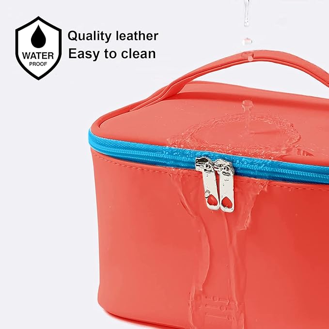 Meiyuuo Travel Makeup Bag for Women, PU Leather Cosmetic Bag, Red