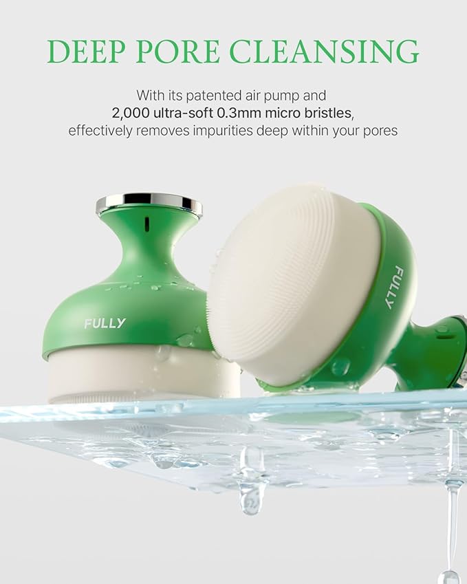 FULLY Pore Cleansing Silicon Brush, Effective Pore Cleaner, Over 2000 Fine Bristle, Unclog Pores, Blackhead Brush, Sebum Remover Tool, Gentle Exfoliator, Pairs with Green Tomato Clay Mask Cleanser