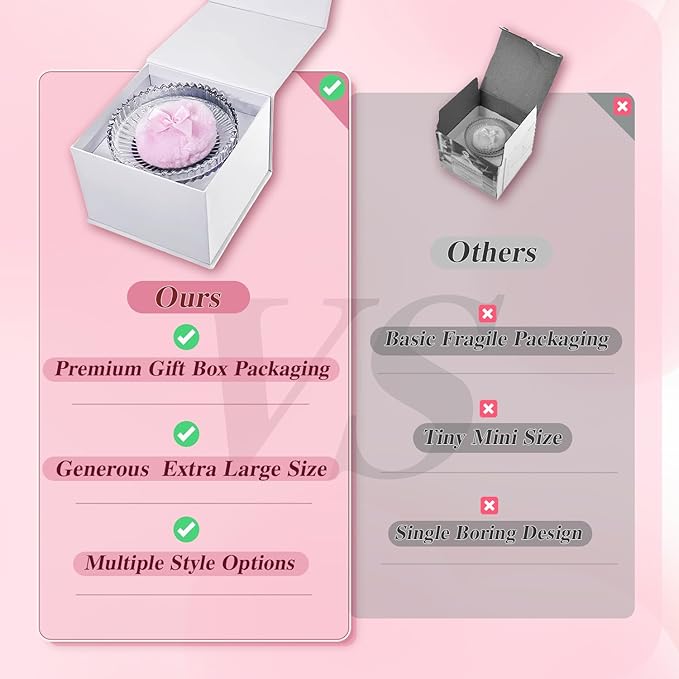 HUGOMOVA 5 Pcs Extra Large Body Powder Puff and Container Set – 5.43" Oversize Crystal Powder Container | 3.54" Ultra-Soft Velour Puff, Washable & Reusable, Ideal for Face (Clear)