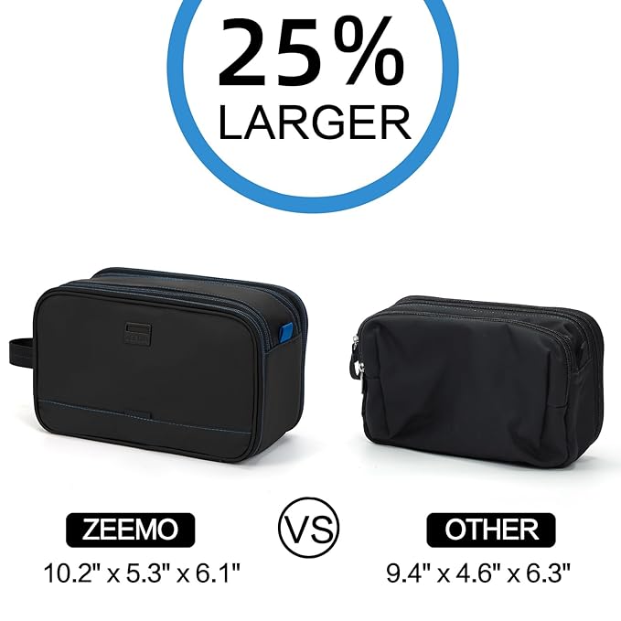 ZEEMO Trevel Toiletry Bag for Men, Full Open Dopp Kit with Dual Compartment