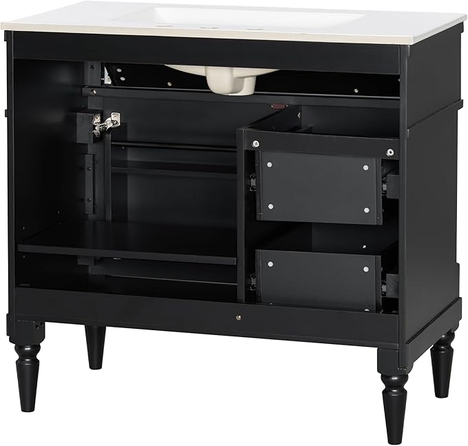 Harper & Bright Designs 36" Bathroom Vanity with Sink, Free Standing Bathroom Vanity Set with Flip Drawer, 2 Drawers, and Adjustable Shelf, Wood Storage Cabinet with Ceramic Basin for Bathroom, Black