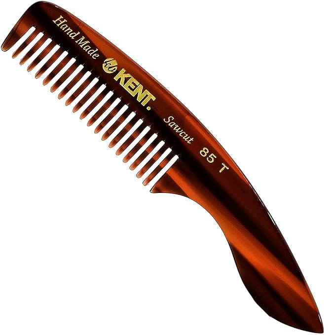Kent 83T Small Gentleman's Beard and Mustache Pocket Comb, Fine Toothed Travel Size for Facial Hair Grooming and Styling. Saw-cut of Quality Cellulose Acetate, Hand Polished. Hand-Made in England