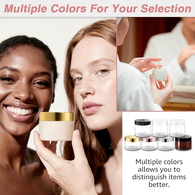 12 Pack 8 oz Plastic Cosmetic Containers With Rose Gold Lids Refillable Clear Empty Travle Jars Containers for Body Butter,Sugar Scrubs,Cream,Lotions,Candy, Label&Spatulas