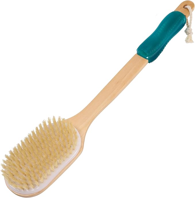 OWIIZI Long Handle Back Scrubber for Shower Wooden Curved Body Scrub Brush