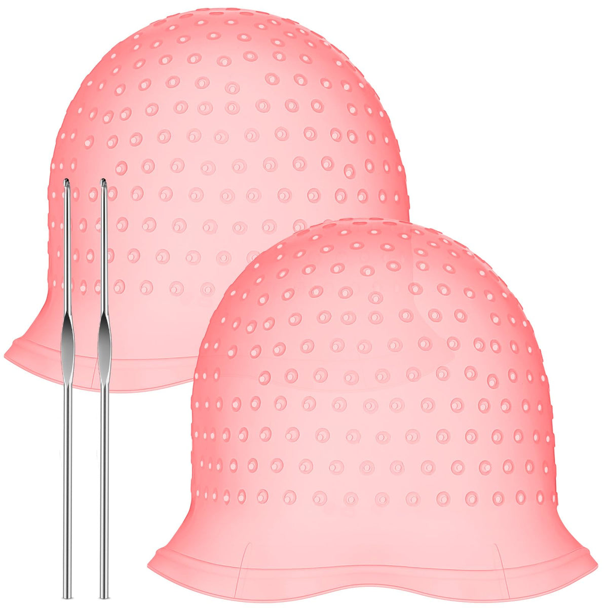 Jexine 2 Pcs Highlight Cap, Pre Punched Silicone Caps with Hooks, Pink