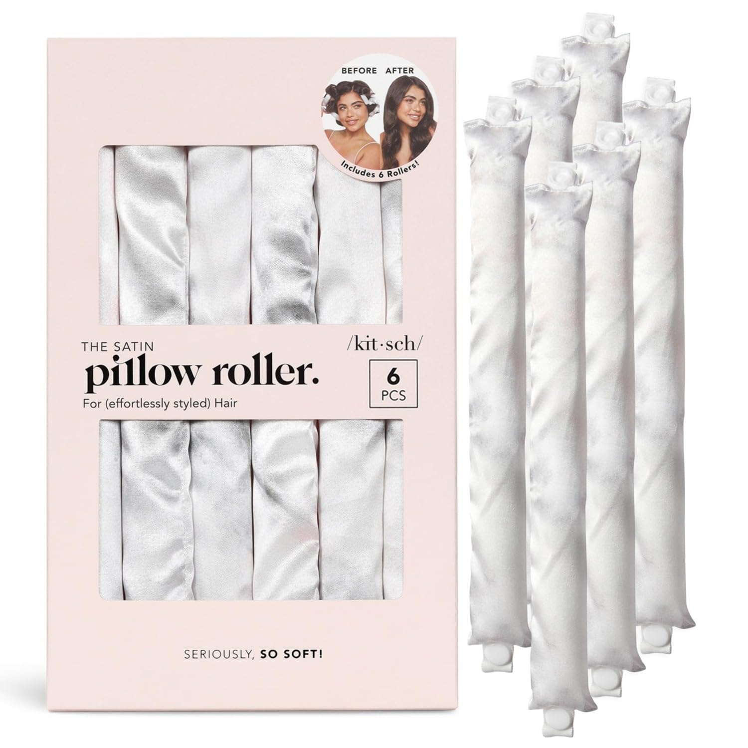 Kitsch Satin Pillow Rollers -Heatless Hair Curler, Hair Rollers, Heatless Curls Overnight, Flexible Curling Rods for Long & Short Hairs, Flexi Rod Curlers to Sleep in, 6pcs, Marble