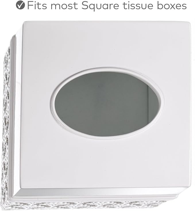 Mirror Damask White & Gray Square Resin Tissue Box Cover with Bottom Slider