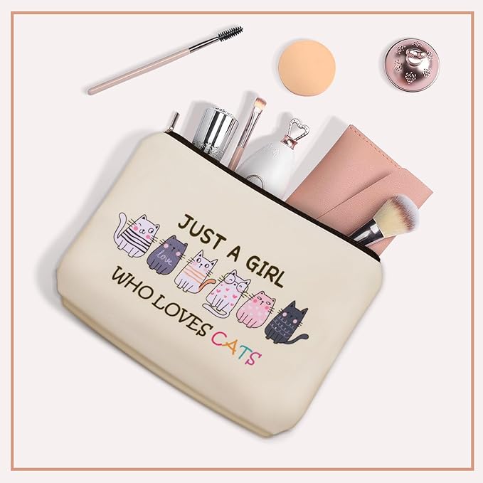 Girlly Cat Mom Makeup Bag For Women & Teen Girl Cat Lover Gifts: Cosmetic Bag & Toiletry Pouch Just A Girl Who Love Cats Themd For Mom, Daughters, Friends.Ideal Gifts For Travel, Birthdays.