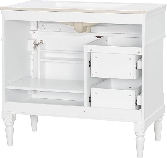Harper & Bright Designs 36" Bathroom Vanity with Sink, Free Standing Bathroom Vanity Set with Flip Drawer, 2 Drawers, and Adjustable Shelf, Wood Storage Cabinet with Ceramic Basin for Bathroom, White