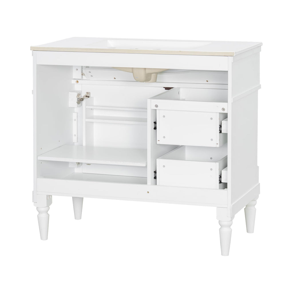 Harper & Bright Designs 36" Bathroom Vanity with Sink, Free Standing Bathroom Vanity Set with Flip Drawer, 2 Drawers, and Adjustable Shelf, Wood Storage Cabinet with Ceramic Basin for Bathroom, White