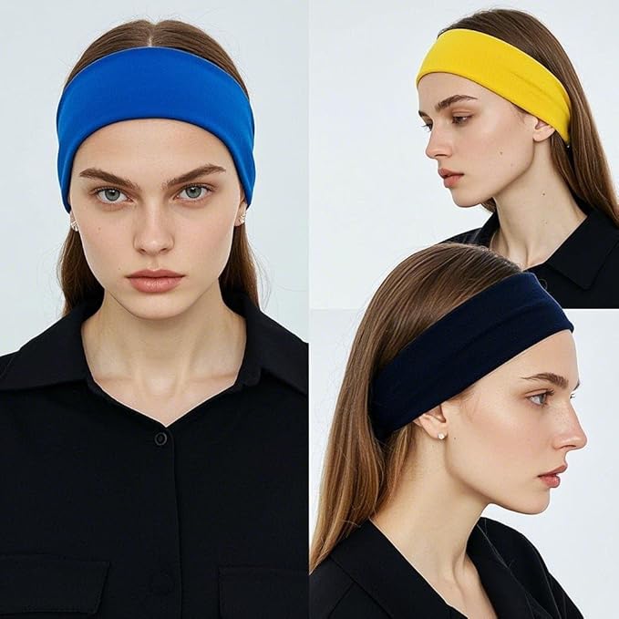 Stretchy Wide Headbands for Women - 12 Pcs Non Slip, Absorbed Sport Headband Soft Twist Knotted Headbands for Daily Life Yoga Workout (12 Color1)