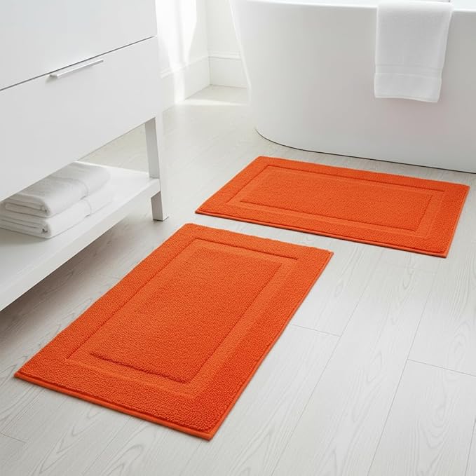 SHACOS Orange Fall Bathroom Rugs Sets 2 Piece 20x32 + 16x24 inch, Non Slip Bath Mat Microfiber Washable Bath Rugs, Soft Fluffy Water Absorbent Carpet for Bathroom Floor Shower Bathtub