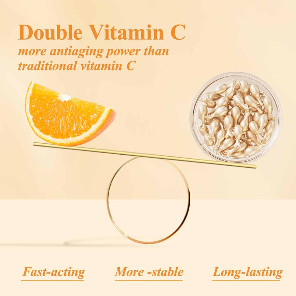 HKH Vitamin C Serum For Face: 38 Capsules Anti-Aging Wrinkles With Vit C & Vitamin E Serum For Women Over 30+ - Reducing Fine Lines - Smoothing & Firming Skin - Travel Friendly
