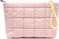 Beayuva Puffer Quilted Makeup Bag Travel Cosmetic Bag Portable Puffy Checkered Toiletry Pouch Skincare Organizer Purse Pencil Case (Pink)