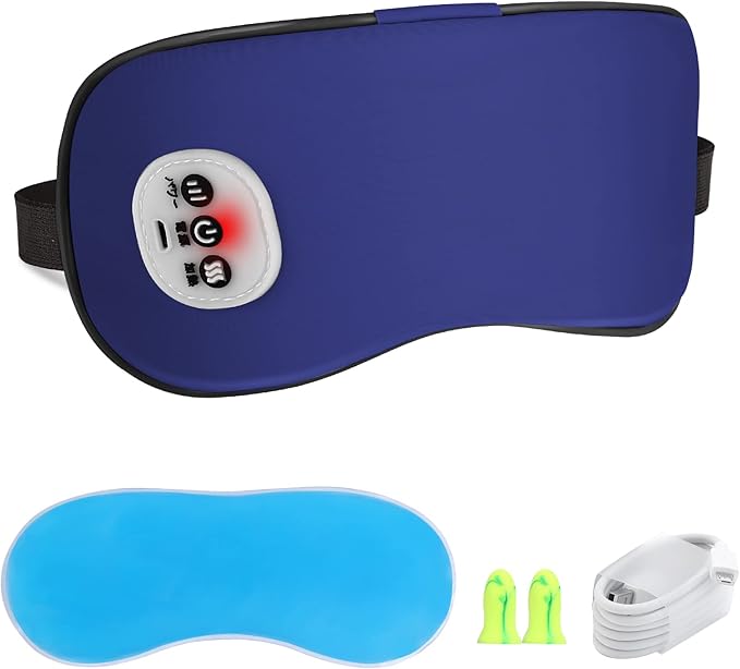 SandKing Cordless Heated Eye Massager with Cooling Eye Pad, Vibrating Heating Sleeping Mask for Men Women Kids -USB Charing Heated Eye Mask Electric for Dry Eyes, Relax,Travel (Blue)