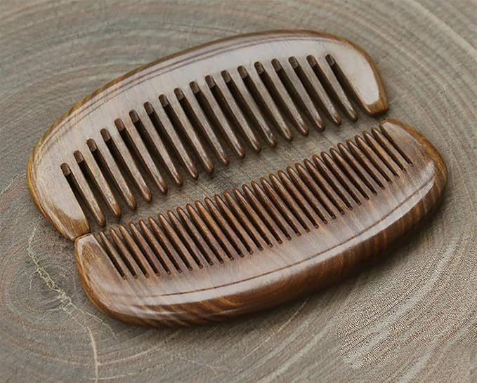 Real Natural Green Sandalwood Wooden Wide Tooth Comb for Curly Hair/Beard Pick Comb - NO SNAGS,NO STATIC,NO TANGLE (Wide tooth comb)