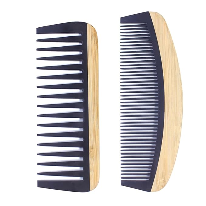 2PCS Natural Handmade Bamboo Hair Combs for Women Men, Anti-Static for All Hairstyles & Beard