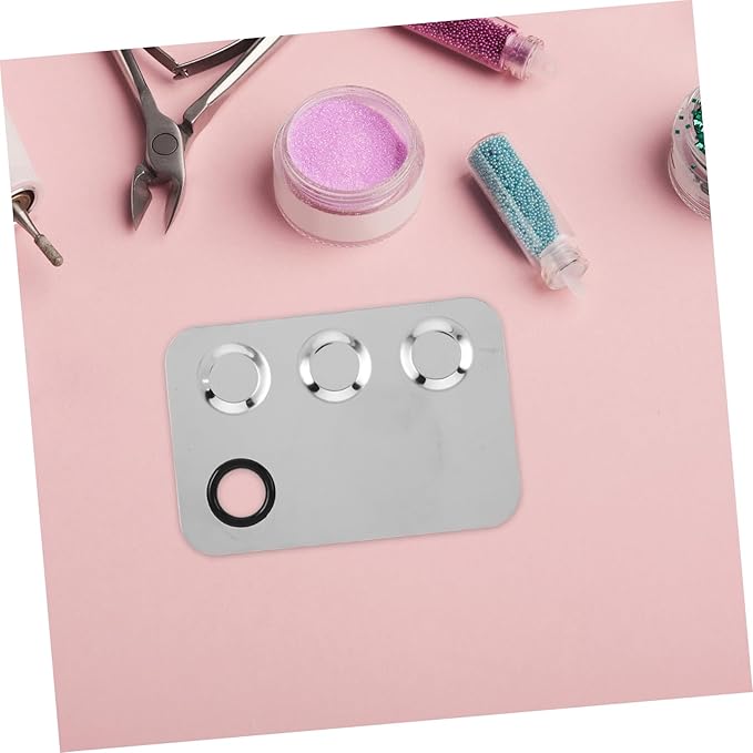 DEARMAMY Makeup Mixing Plate Small Palette Cosmetic Foundation Dish Beauty Face Tray Powder Pallets Mini Makeup Tool Accessories Foundation Plate Make up Plate Silver Stainless Steel