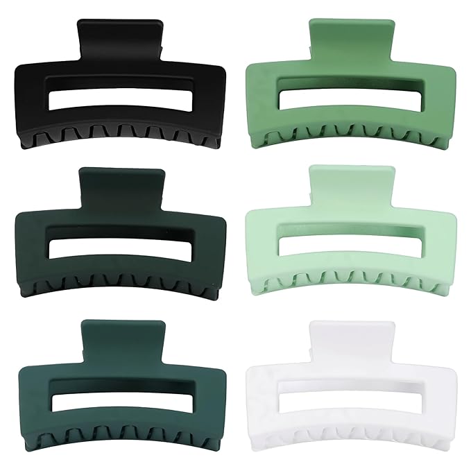Sisiaipu 3.5 Inch Medium Hair Claw Clips 6 Pack Hair Clips for Women Square Rectangle Claw for Hair Banana Jaw Clips Hair Accessories for Girls (Green)