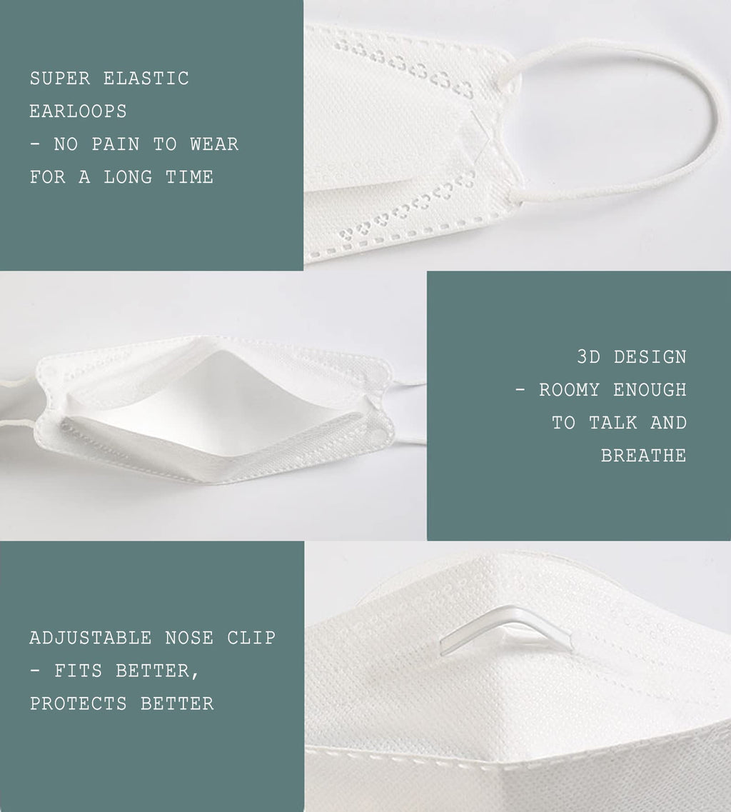 Borje KN95 Face Masks, 100 Pcs Disposable Face Masks, White Mask Against PM2.5 from Fire Smoke & Dust Filter Efficiency 95%