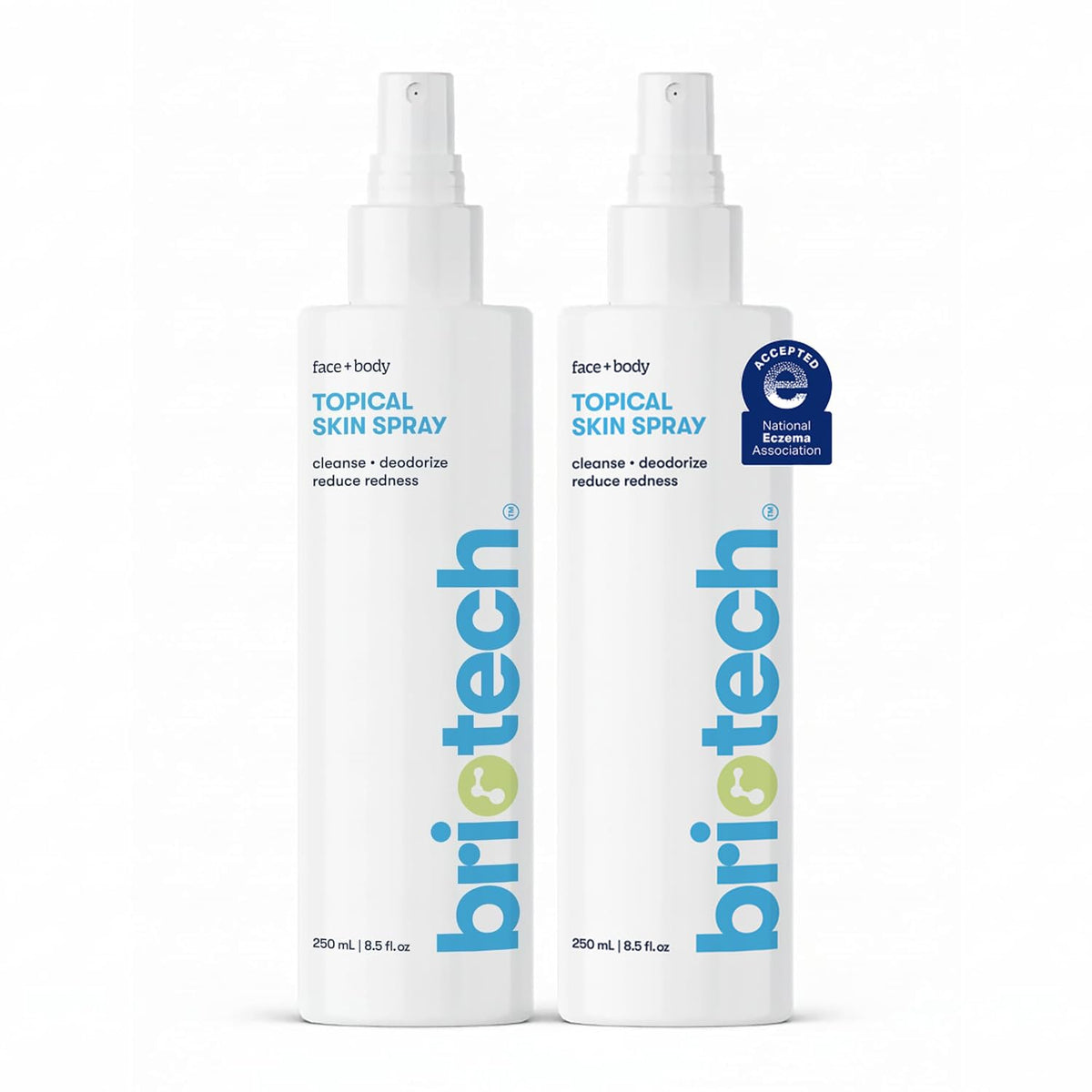BRIOTECH Topical Skin Spray, Hypochlorous Acid Spray for Sensitive Skin, HOCl Facial Mist, Full Body Support Against Irritation, Calm Redness, Soothe Foot & Scalp, 2 oz Travel Size (2 Pack)