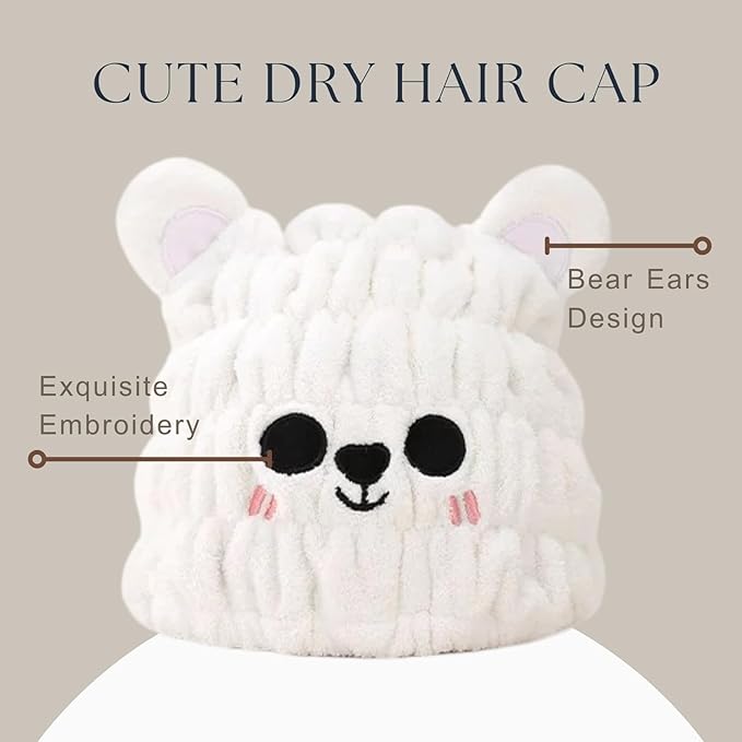 LCBD Microfiber Hair Towel Wrap for Kids, Snow Bear Dry Hair Cap Suck Water, Absorbent Quick Girls Boys Hair Drying Towel, Lightweight Bouncy Hat Headscarf