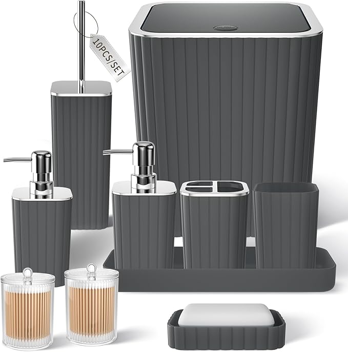 XLHOMO Bathroom Accessory Set - 25PC Green Bathroom Sets, Bathroom Set with Shower Curtain and Rugs, Dark Green Shower Curtain Set, Trash Can, Qtip Holder & Soap Dispenser