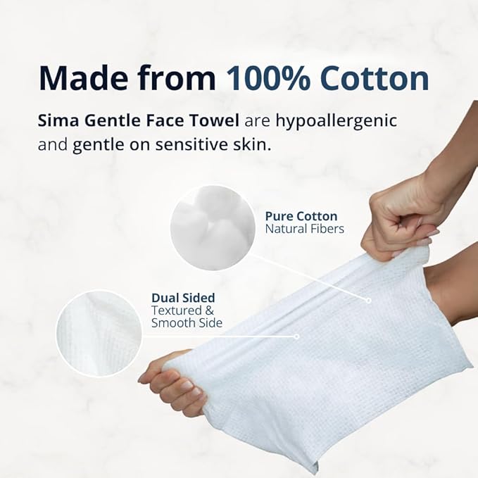 Sima Disposable Face Towels for Drying - 100% Cotton Face Wipes 100 Pack - Biodegradable Makeup remover for sensitive Skin, Gentle Clean facial cloth - Ultra-Soft & Lint-Free, Cruelty Free