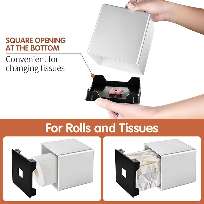 Tissue Box Cover, Decorative Square Facial Storage Tissue Box Holder, Home Accessories for Bathroom Vanity Countertops, Dressers, Night Stand, Parlors and Office - Silver