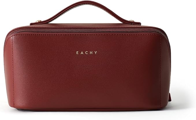 EACHY Travel Makeup Bag,Large Capacity Cosmetic Bags for Women,Portable Pouch Open Flat Toiletry Bag Make up Organizer with Divider and Handle