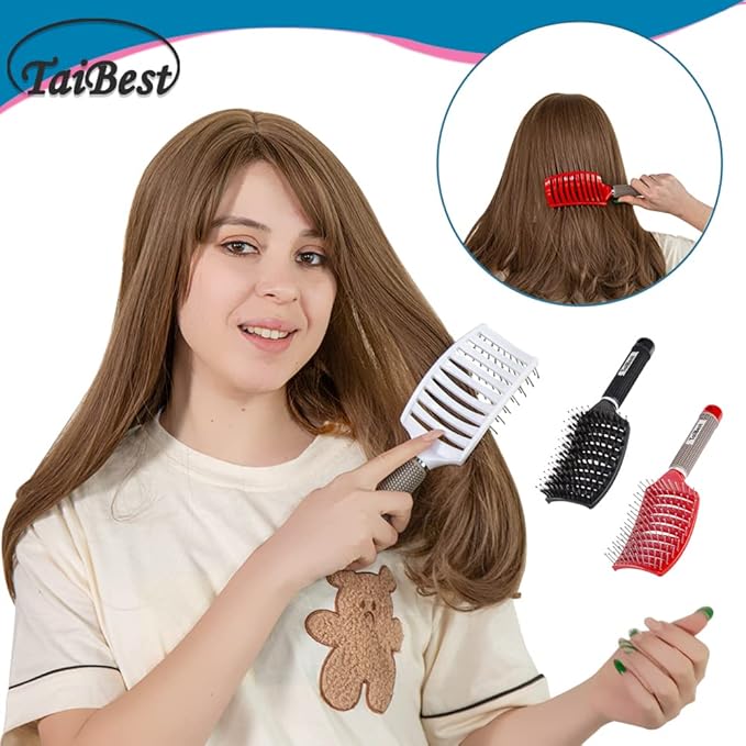 TaiBest Boar Bristle Brush Set - Dry/Wet Detangler for Fine, Thick, Curly Hair - Curved and Vented Brush for Women, Men or Kids