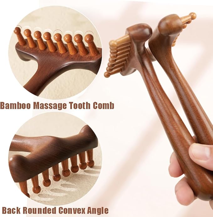 OULIGET Wood Gua Sha Massage Tools Set,Scraping Scalp Comb,Scraping Natural Wooden Gua Sha Tool for Headache,Back,Neck,Shoulder Relaxation,Neck Massage Comb.