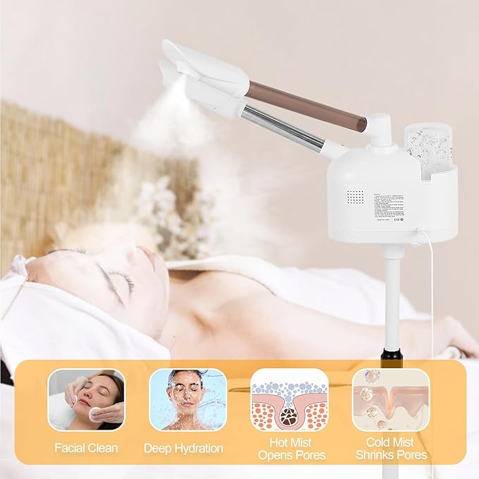 Facial Steamer, 2 in 1 Facial Steamer with Ozone and Hot & Cold Mist