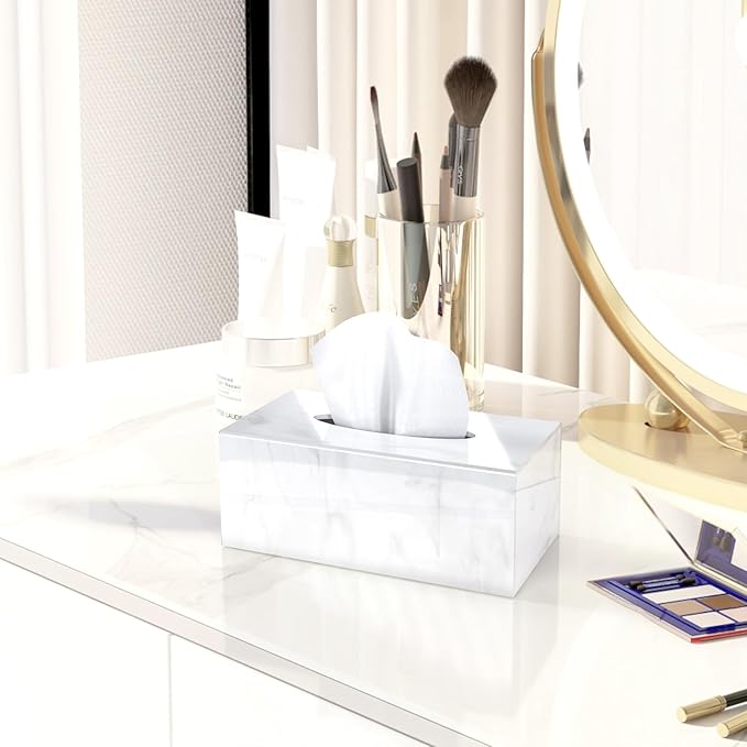SILUT Stylish Tissue Box Cover Rectangle, Marble Texture Tissue Box Holder, Decorative Tissue Holder for Bathroom, Kitchen, Vanity, Modern Tissues Organizer for Home, Hotel