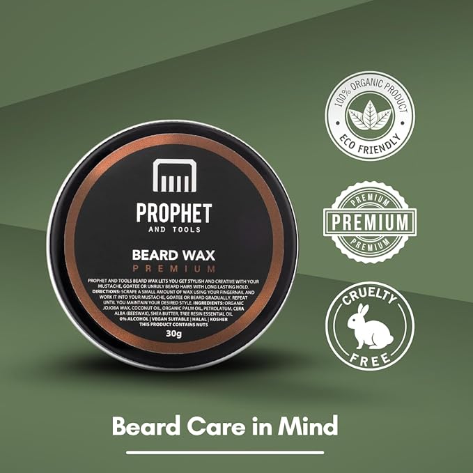 Prophet and Tools Level 3 Strong Hold Beard & Hair Wax - 24-Hour Hold for Shaping & Styling, Easy Wash Out - Includes Mustache Styling Stick