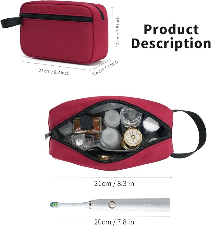 XIRYOHEAUR Travel Hanging Toiletry Bag with Carry Handle - Water-Resistant Small Cosmetic Organizer for Men & Women, Makeup, Shaving Kit, Gym & Travel Essentials (Burgundy)