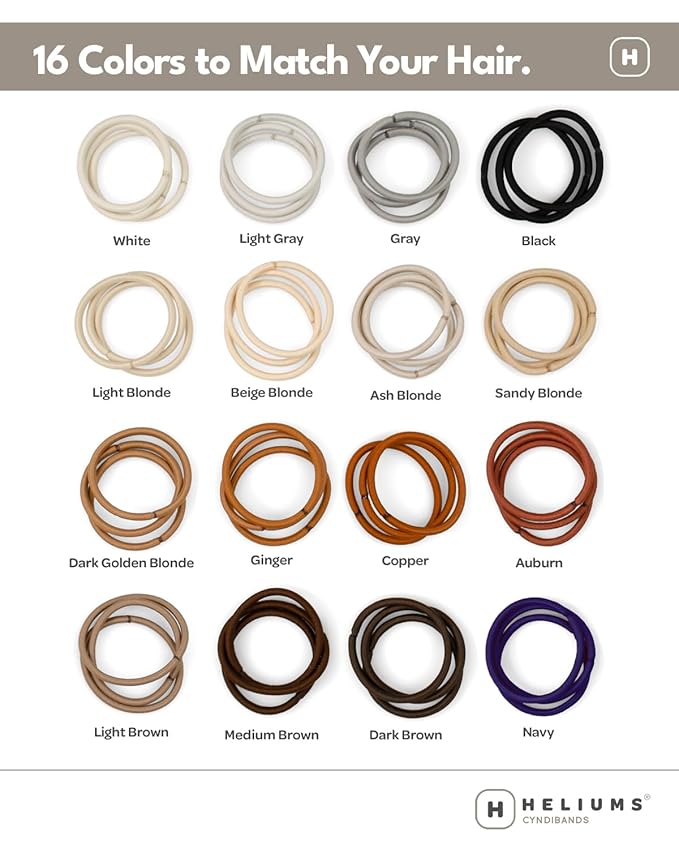 Cyndibands Elastic Hair Ties – Gray - No Damage 4mm Ponytail Holders for Women & Kids, 24-Pack Hair Elastics in Neutral Colors