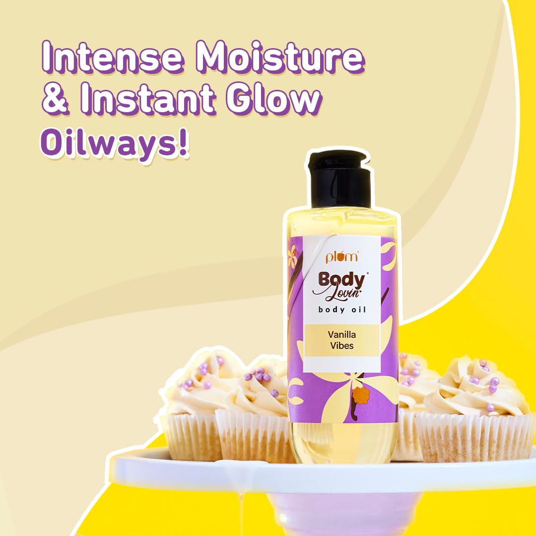 Plum Vanilla Body Oil with Avocado Oil, Coconut Oil & Carrot Seed Oil, 100% Pure Moisturizing Oil, Detoxifying, Omega-3 Fatty Acids, Vitamins A, D, E for Nourishing, Paraben & Silicone Free, 6.7 Fl Oz
