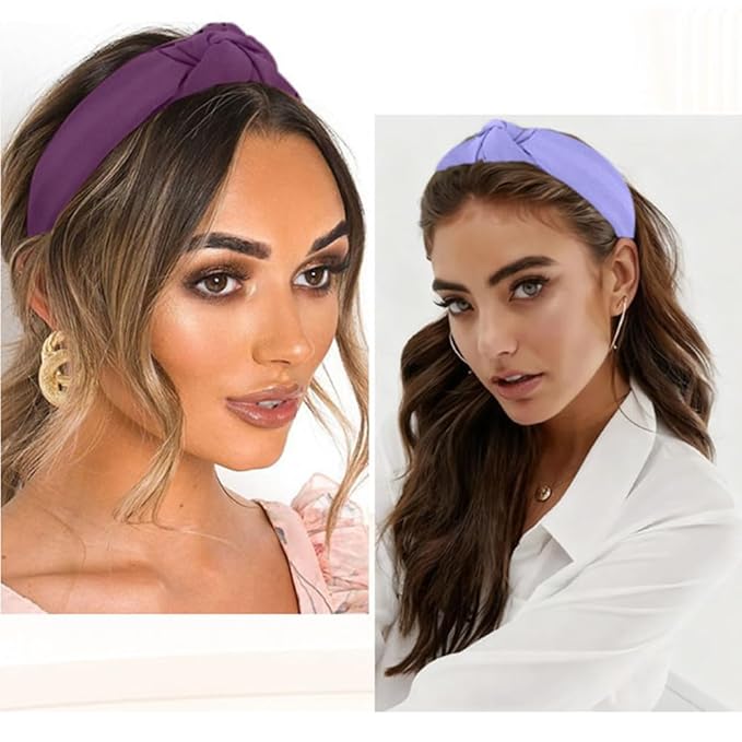 AHONEY 5 Pack Purple Knotted Headbands for Women Trendy Fashion Thick Headbands Top Knot Non Slip Cute Hair Accessories Headband Pack Diademas Para Mujer