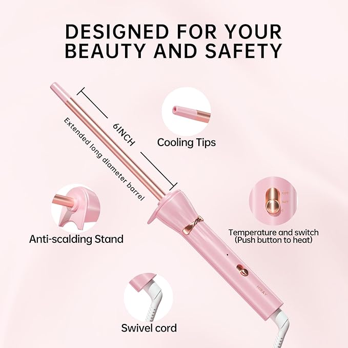 Hahahope 3/8 Inch Skinny Curling Wand, 9mm Mini Barrel for Short & Long Hair, Dual Voltage with 2 Heat Settings, Fast Heat Ceramic Curler