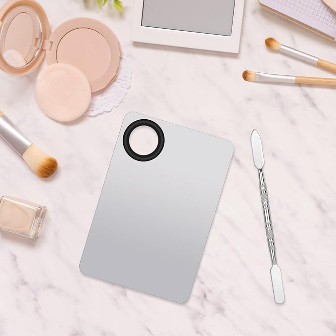 Stainless Steel Cosmetic Makeup Palette with Spatula for Makeup(1Pcs)