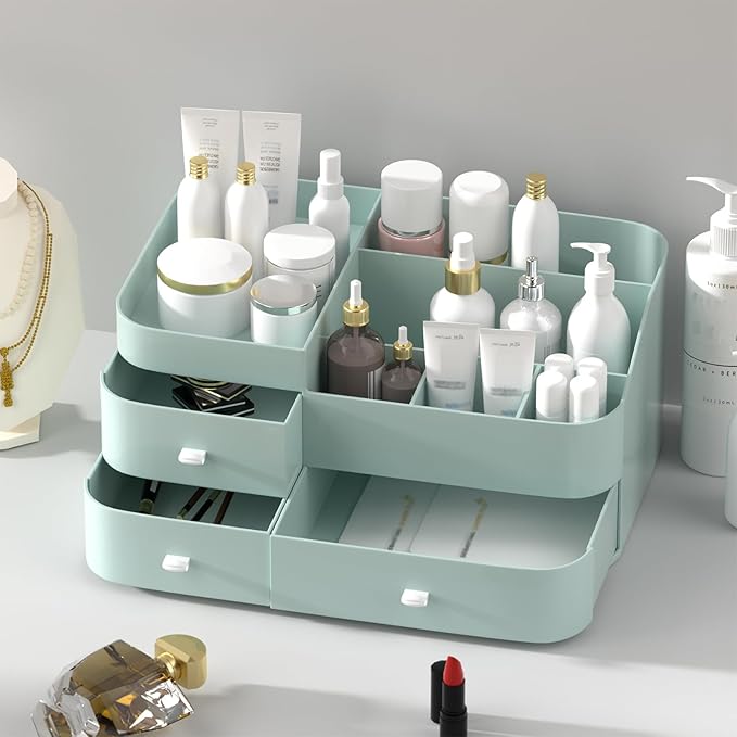 MIUOPUR Makeup Organizer with Drawers, Bathroom Counter Organizer, Plastic Cosmetic Display Case, Large Skincare Storage for Vanity Countertop, Ideal for Bedroom Dresser top and Desktop