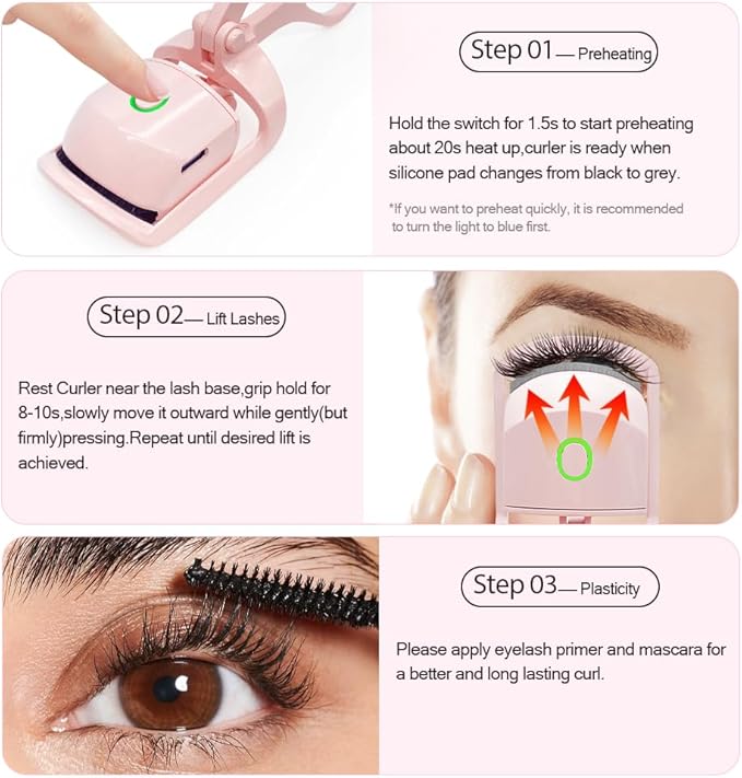NATUHANA Heated Eyelash Curler with USB,Fast Heat up & 24H Long-Lasting,Rechargeable Electric Lash Curlers,Temperature Control,Safe Anti-Burn Quick Natural Curling Eye Lashes,Blue