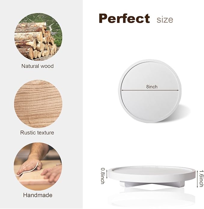 Round Decorative Tray Farmhouse Kitchen Decor Soap Dish, 8" White