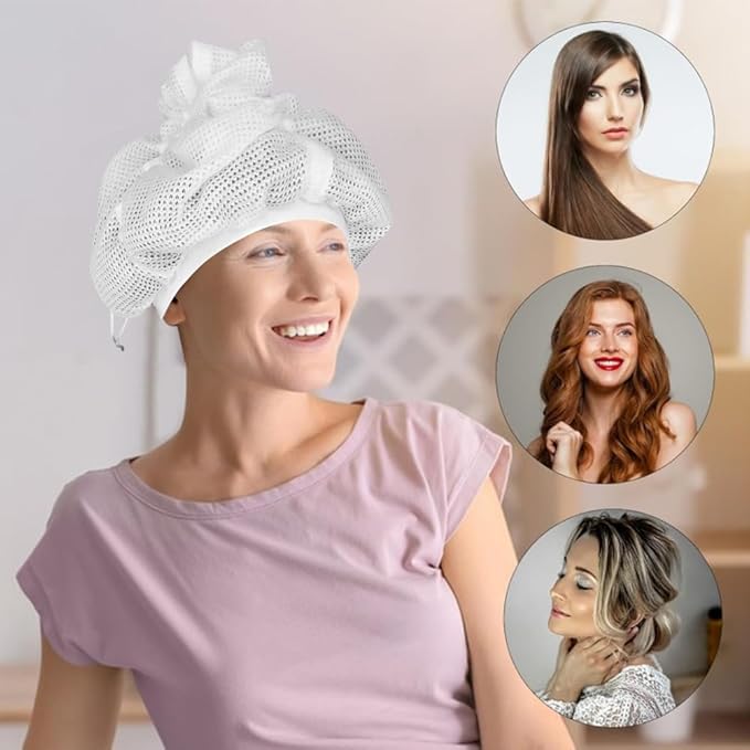 Net Plopping Cap for Drying Curly Hair, Adjustable Net Diffuser Cap Curly Hair, Hair Dryer Bonnet with Drawstring Hair Plopping Bonnet for Fast Drying(COLOR:white)