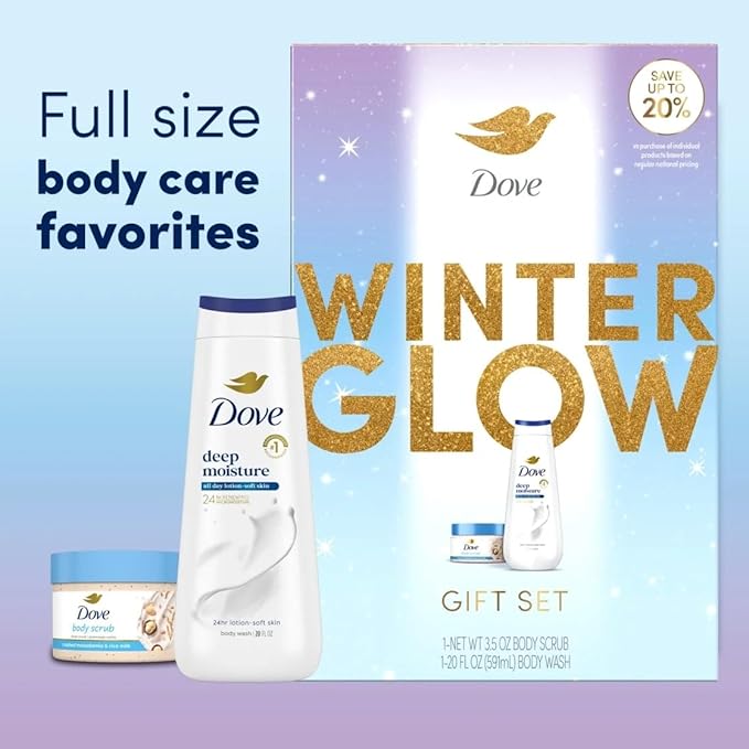 Dove Limited Edition Glow Gift Set Deep Moisture Body Wash & Macadamia Scrub, 2 Count
