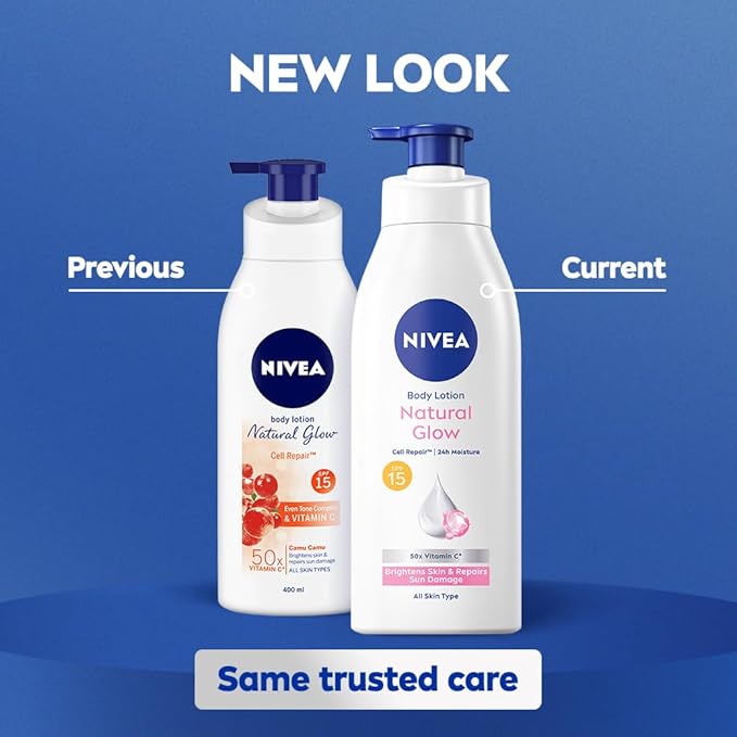 Nivea Natural Glow Body Lotion with SPF 15, Vitamin C, Lightweight Moisturizing Lotion for Daily Use, 13.52 Fl Oz (Pack of 1)