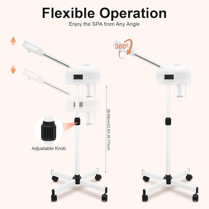 Professional Facial Steamer, Face Steamer for Facial with Hot Mist Function, Free-Standing Ozone Facial Steamer On Wheels, 360° Rotatable Nozzle for Beauty Salon or Home (110)