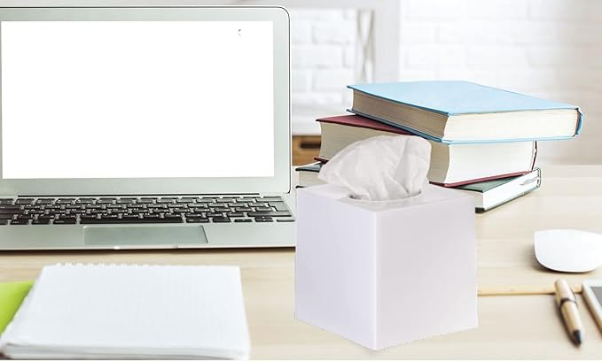 2 Pack White Tissue Box Cover – Square Tissue Box Holder for White Bathroom Accessories Countertop, Decorative Tissue Cover and Square Cube Holder for Modern Home, Office or Dresser Décor