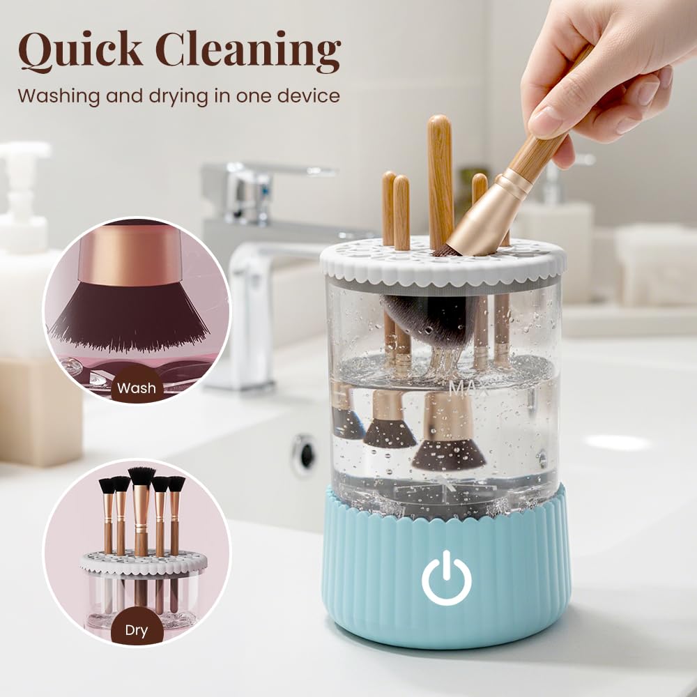 Electric Makeup Brush Cleaner Machine, 2026 New Automatic Spinning Make Up Brush Washer Portable Makeup Brushes Cleanser for All Size Beauty Makeup Brushes (Blue)